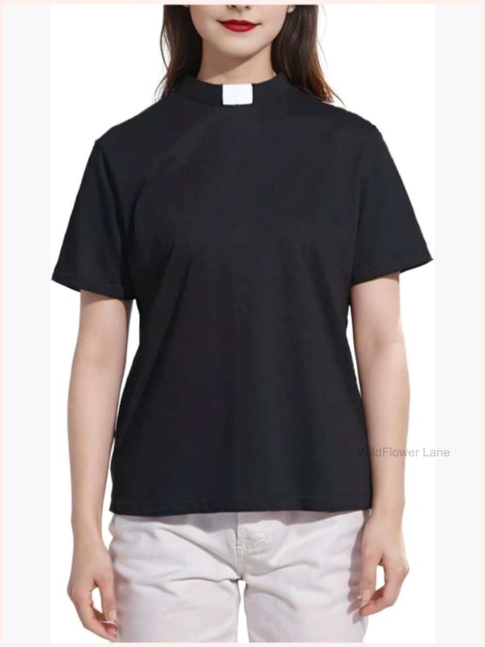 Women's Clergy Tab Collar Short Sleeve Blouse Top Minister